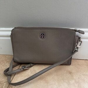 Tory Burch Gray Taupe Leather Crossbody Bag